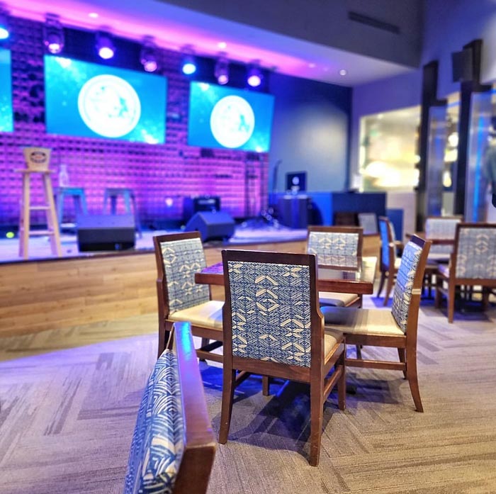 Image of NOHO HOME Contracted Designed Colors, and Textiles for Moani’s Island Bistro & Bar Dining Room Chairs, and Booths.