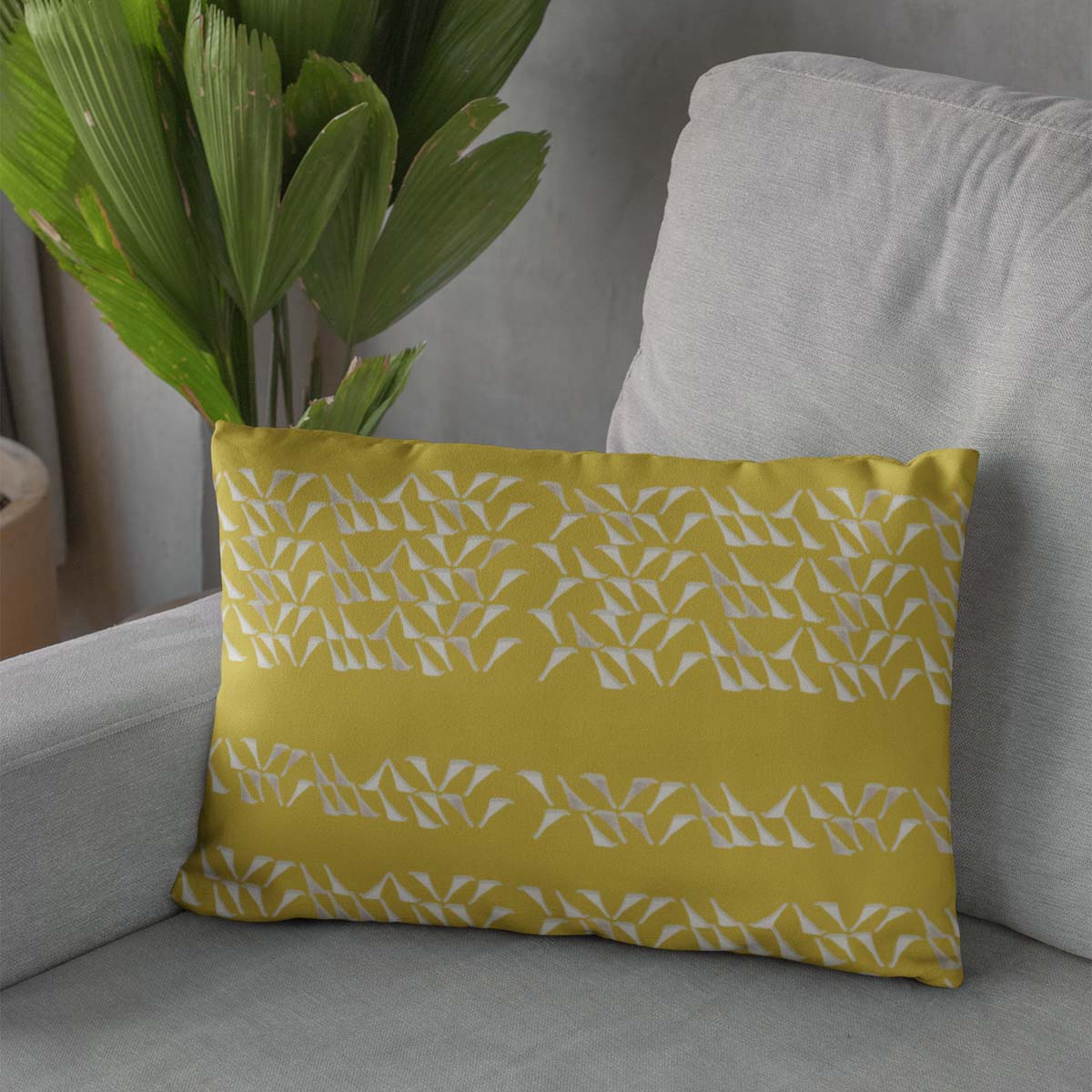 Adze Gold Hawaiian Design Fabric Shown on a Decor Pillow