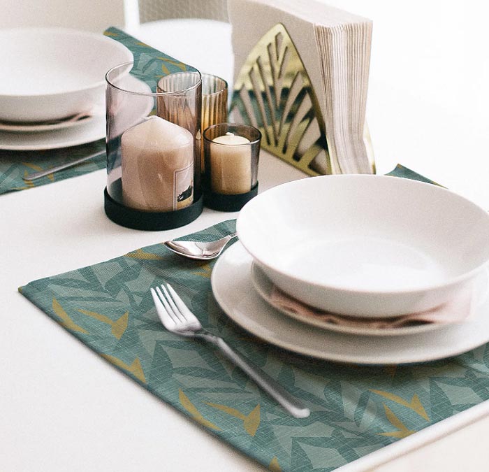 Teal and Blue Contract Hawaiian Design Placemat With Full Table Setting 
