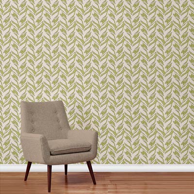 Beautiful Hawaiian Design Wallcovering With a Tan Chair In Front Of It