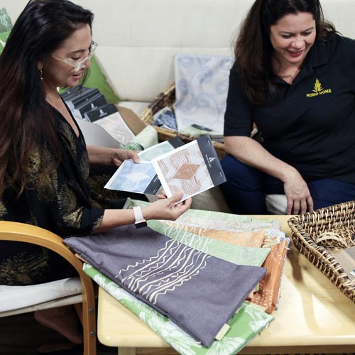 Jalene Kanani and Lori Hieger Reviewing Samples at the Micro Factory for a Contract Project