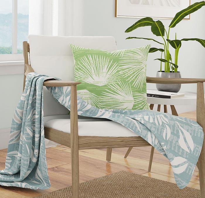 Gorgeous Light Blue Contract Hawaiian Designed Colored Throw Blanket On a Chair